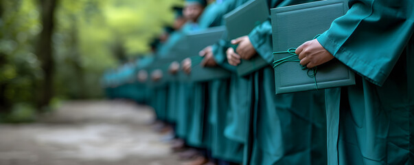 university graduates wearing graduation gowns and caps in the commencement day