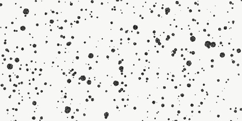 Black dotted textured background, noisy gritty dots halftone effect overlay, minimalistic vector vintage illustration. Trendy monochrome banner in grunge style, splashes, spots of paint on a light