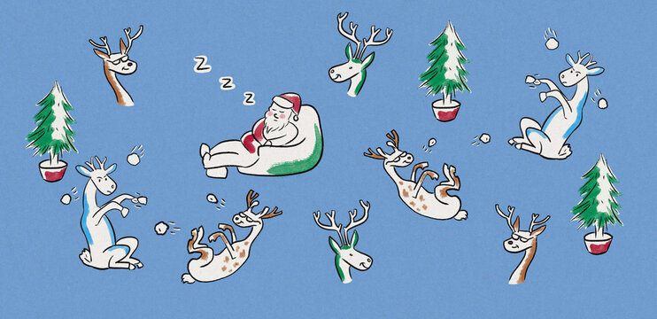 Santa and reindeer repeating pattern
