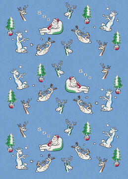 Santa and reindeer christmas repeating pattern