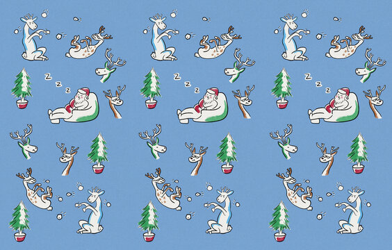 Santa and reindeer repeating pattern