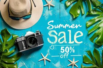 Fotobehang Creative Summer Sale Banner: 50% Off © David Zarzosa