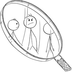 Human Research or People Under Magnifying Glass, Vector Cartoon Stick Figure Illustration - 753872927