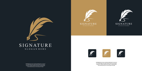 Minimalist feather ink logo design template for notary, signature, certificate, document and etc.
