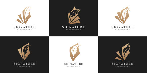 Set of feather ink logo design inspiration. symbol for notary, signature, certificate, document and etc.