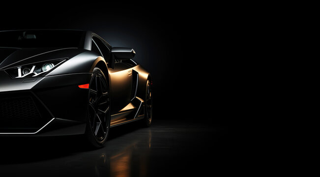 Fototapeta A generic and unbranded black sport car on a black background