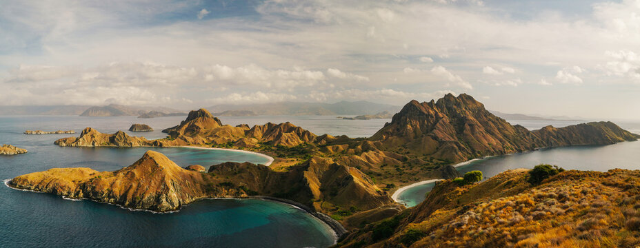 View of Padar island with its three beaches, pink, white and black