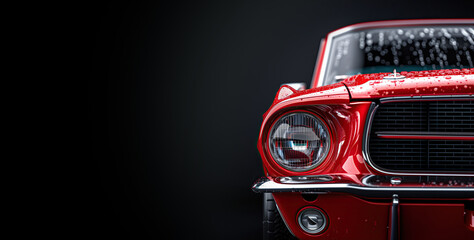 Closeup on a generic and unbranded old red car on a black background