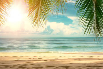 Fototapeta na wymiar AI Generated Image. Summer vacation banner with beach and palms. Summer vacation concept