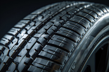 Closeup on a tyre of a car on a black background