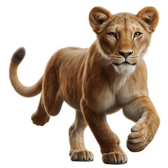 Energetic Lioness in Full Sprint, Running Against Transparent Background, Wildcat Motion Capture Generative AI