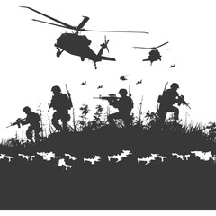 Fototapeta na wymiar silhouette of a modern war situation black color only