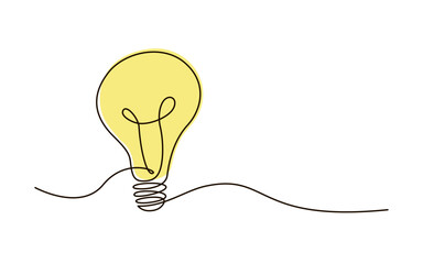 Continuous one line bulb lamp symbol drawing. Electric light bulb icon. Concept of idea emergence. Vector illustration with editable stroke. 