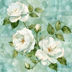 Pattern of beautiful white blooming roses. Summer spring collection.