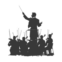 Silhouette orchestra conductor in action black color only - obrazy, fototapety, plakaty