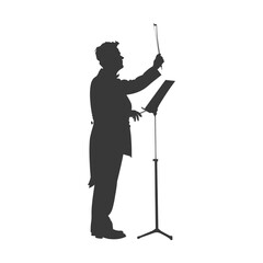 Silhouette orchestra conductor in action black color only - obrazy, fototapety, plakaty