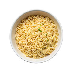 Instant noodles in a bowl isolated on transparent background. Top view.