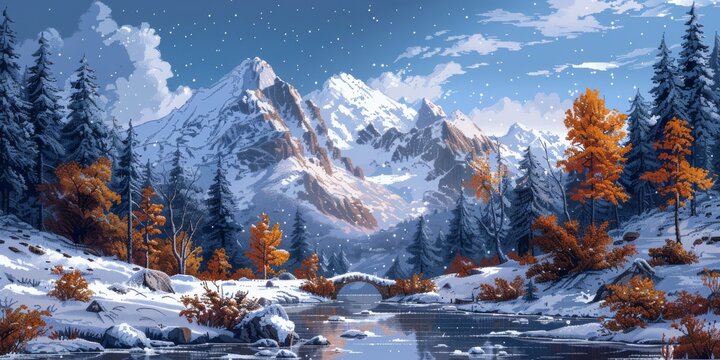 Beautiful winter nature landscape, amazing mountain view. Scenic image of woodland. Frosty day on ski resort