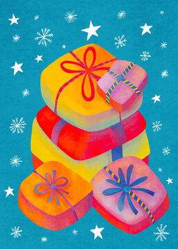 Mountain of colored holiday gifts