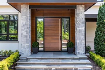 Contemporary front door design Simple and elegant Wooden material