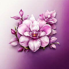  orchid flowers. watercolor illustration with splashes and white background.	