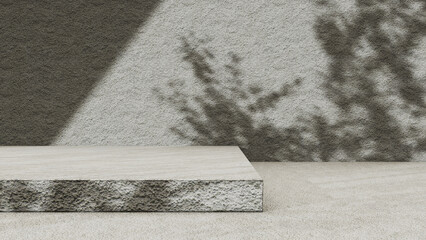 Plaster-Textured Pedestal Mockup with Leaf Shadows - Presentation Mockup