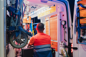 paramedic working on an ambulance