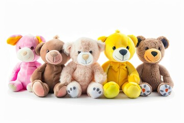 Set of plush animal toys Cute and soft Isolated on a white background