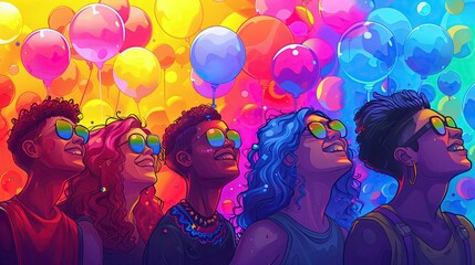 pop art illustration banner texture or background depicting the pride day and the lgbt community...