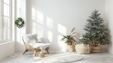 stylish christmas scandinavian minimalistic interior with white decor 