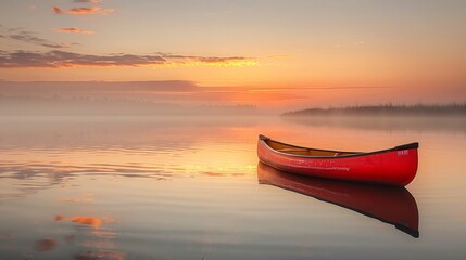 a red canoe on a lake