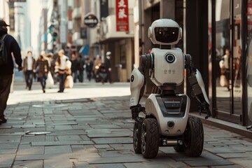 cleaning robots clean the street. Robots collect trash