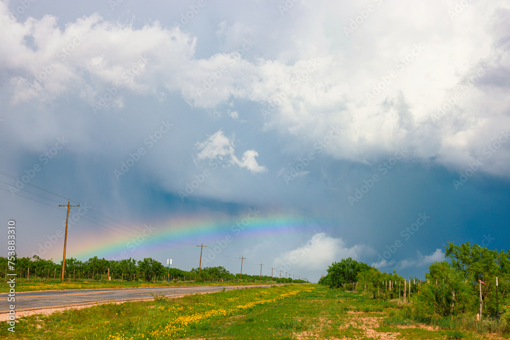 Wall mural Colorful rainbow arches over the southwest Texas prairie