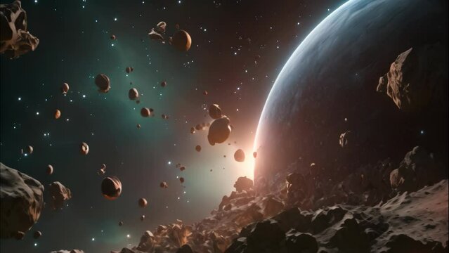 asteroid fly through science space scene