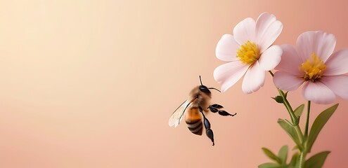isolated on soft background with copy space bees with flower concept