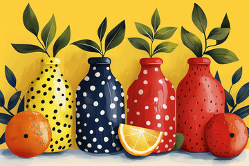 Colorful Polka-Dotted Vases with Citrus Accents