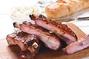 Delectable Treat: 4K Ultra HD Image of Pork Ribs with Teriyaki Sauce