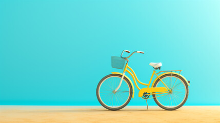 A yellow bicycle with basket on it isolated on flat background - Powered by Adobe