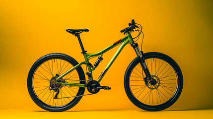 A green and black color scheme bicycle over yellow background
