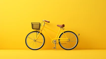 Küchenrückwand glas motiv A bicycle with basket arranged on it on yellow background © rai stone