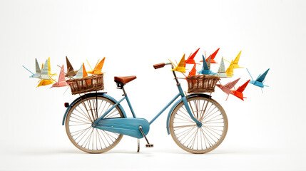 A vintage bicycle with baskets on it over white background