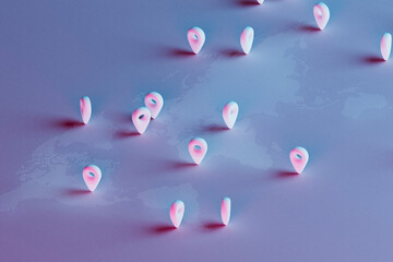 world map with many location pins