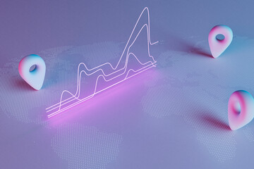 neon chart on a world map