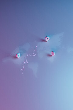 World map with pointer marks.