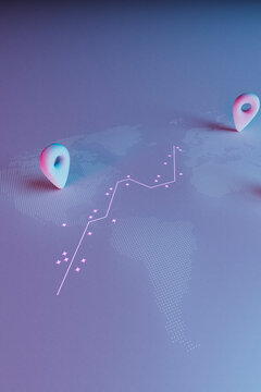 3d render of World map with pointer marks.