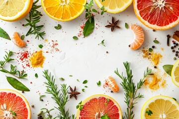 Citrus and Spice Symphony on White Canvas