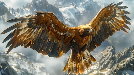 Majestic Eagle Soaring Over Snowy Mountain Peaks