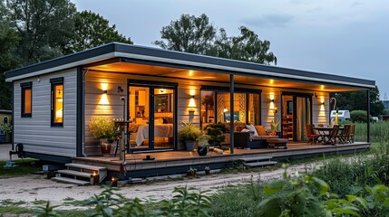 Obraz premium Serene Mobile Home Atop Verdant Meadow