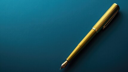 Golden Pen on Blue Background: A Symbol of Prestige, Power, Business, and Opportunity