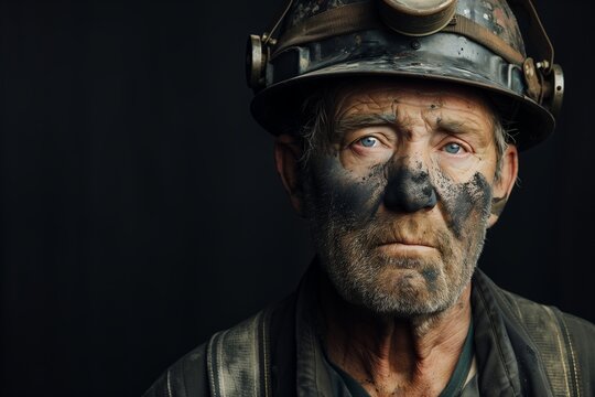 Legacy of the Depths: A Solemn Portrait of a Coal Miner, Face Smudged with Coal Dust, Reflecting the Pride and Dignity of Labor on Coal Miners’ Day